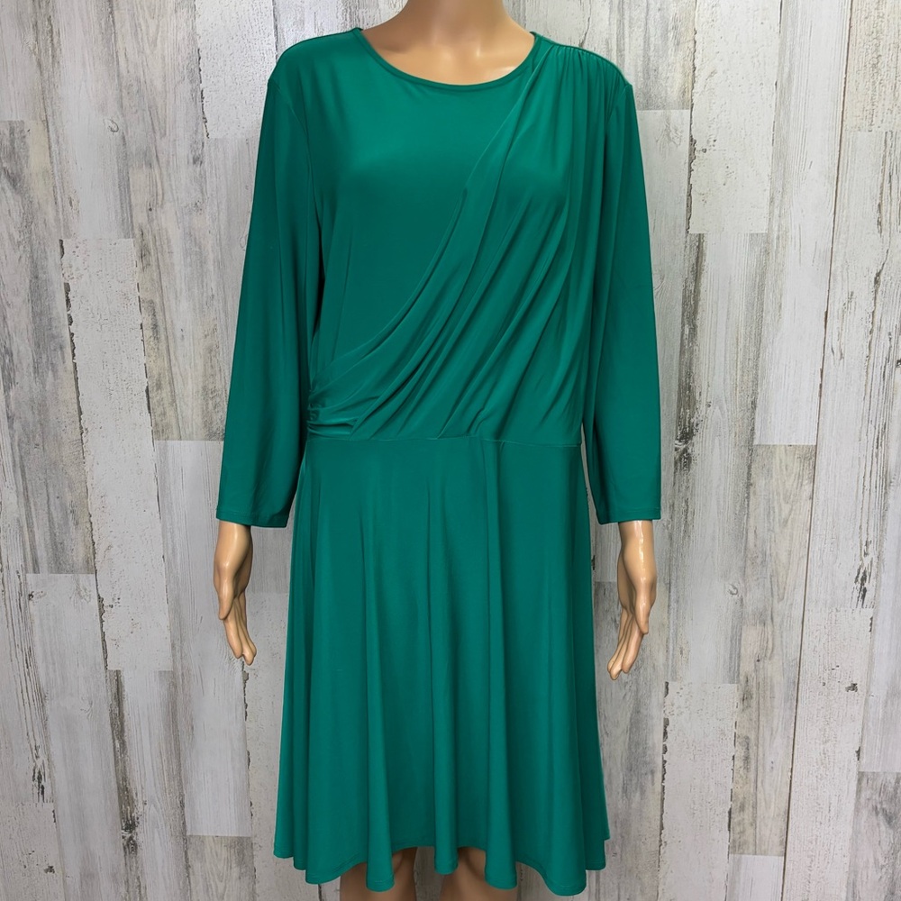 Tiana B Asymmetrical Draped Jersey Knitโ Dress